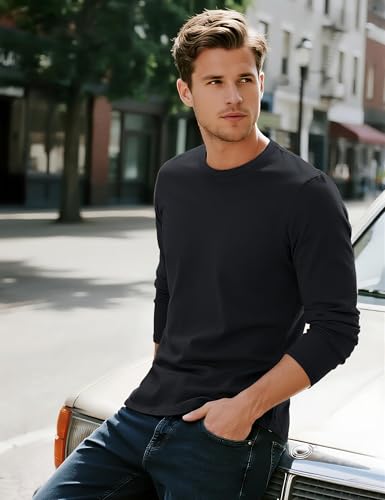 TACVASEN Maglietta da uomo a maniche lunghe leggera casual tinta unita in cotone classico girocollo traspirante magliette