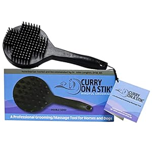 Curry on a Stik’ – Dog Brush for Shedding, Grooming, Bathing, & Therapeutic Massage Tool – For Long & Short Haired Dogs – Decreases Shedding & Increases Coat Health – Veterinarian Approved – Ergonomic