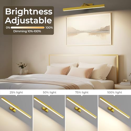 Image of Afyuol Picture Lights for Wall, Battery Operated Picture Light 24in Gallery Light for Paintings CCT Dimmable Recharging Battery Wall Light with Remote Control for Living Room Gallery Dartboard