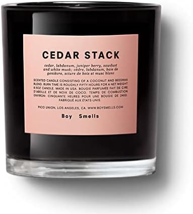 Cedar Stack Boy Smells Candle | 50 Hour Long Burn | Coconut & Beeswax Blend | Luxury Scented Candles for Home (8.5 oz)