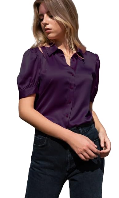 bhikadiya Women Regular Fit Solid Cut Away Collar Casual Shirt, Smocked Blouse for Women's Point Collar Puff Sleeve Vintage Peasant Top-picture-40