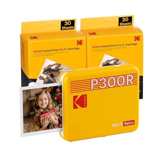 KODAK Mini 3 Retro 4PASS Portable Photo Printer (3x3 inches) Initial 8 Sheets + 60 Sheets Bundle, Yellow