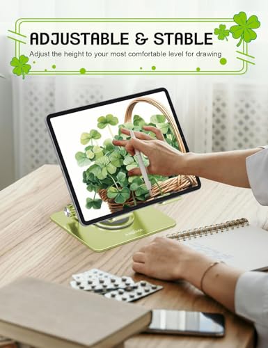 Image of Tablet Stand for iPad, 360 Rotating Aluminum Desktop Holder - Adjustable & Foldable Desk Stand Compatible with iPad Pro 12.9 /11, Air 10.9, Portable for Home Office,Sage Green