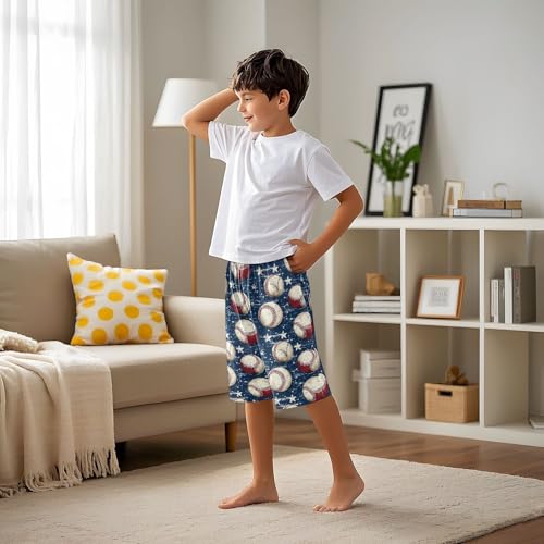 ALAZA Ball Baseball White Star Pajama Shorts Sleep Shorts Pant Lounge Pajama Bottoms Elastic Waist with Pockets4
