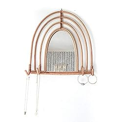 Nolliver Rattan Rainbow Mirror with Four Hooks, Boho Chic Home