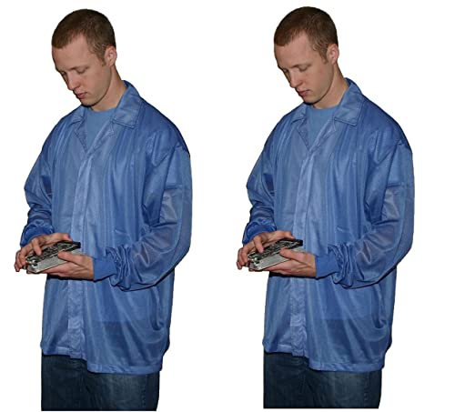 Image of ESD Jacket, Certified Level 3 Protective Lightweight Workwear & High Shielding Anti-Static Lab Coat, Full Sleeve,Knit Cuff ESD Smock, Light Blue - 5X-Large (JKCS 8809LB)