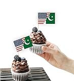 100PCS Pakistan America Friendship Flag Cake Topper,Pakistani America Cupcake Stand For Party Decoration Supplies