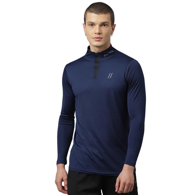 ATICX Polyester Full Sleeve Compression High Turtle Neck Sports Jersey T Shirt for Men - Quick Dry Fit Gym Workout Top for Running, Swimming, Training, Cycling, Football, Badminton