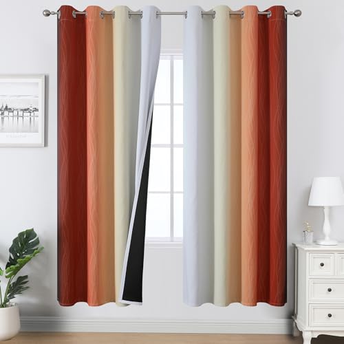 Image of Estelar Textiler Burnt Orange and Greyish White Ombre Blackout Curtains for Living Room,Energy Efficient Room Darkening Drapes, Grommet Thermal Insulated Window Treatments for Bedroom,52Wx72L,2 Panels