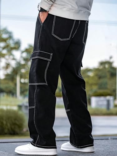 Image of URBAN POCKETS Jeans for Men | Denim Cargo Pants with Baggy Fit Utility Pockets & Streetwear Stitch Design (Cargo-U01-U02)
