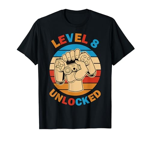 Vintage Retro 8th Birthday Game Level8 Unlocked B-Day Party T-Shirt