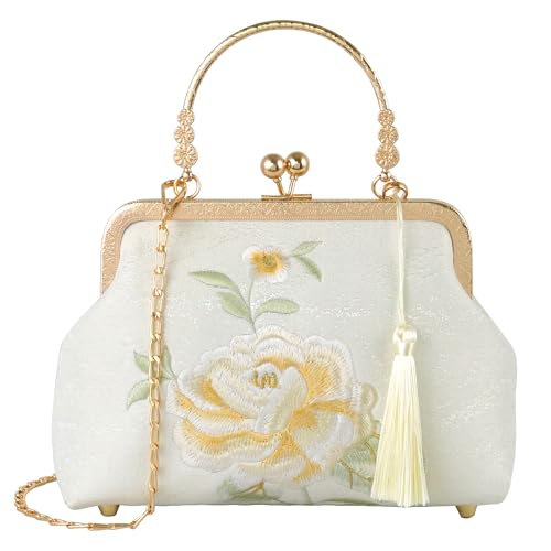 YeBon Retro Shoulder Chain Messenger Clutch Chinese Style Crane Embroidered Jacquard Women's Evening Bags