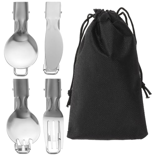 iplusmile Cubiertos Plegables de Acero Inoxidable con Cuchillo Tenedor Cuchara y Bolsa de Almacenamiento Utensilios Portátiles para Camping Picnic y Viajes