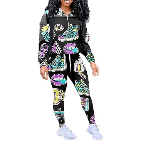 EOSIEDUR Women's Two Piece Outfits Zip Tops Jacket and Elastic Waistband Pants Women Sweatsuit Tracksuit Sets, 90s XXL Cover