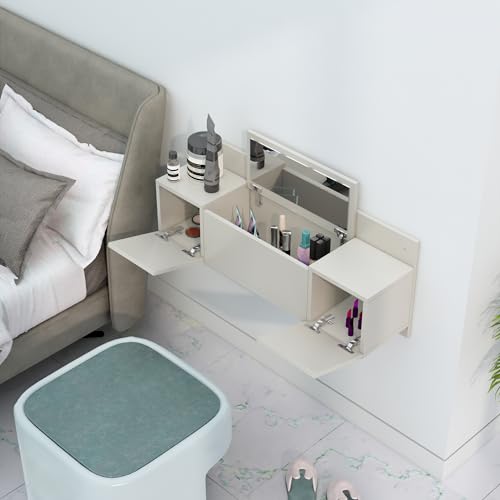Image of Bniture Engineered Wood Wall Mount Dressing Table with 2 Door, Mirror and Huge Storage Space | Wall Mount Vanity (Frosty White, HXDR109)