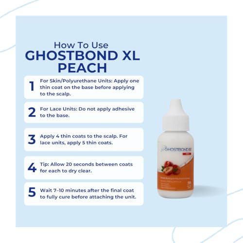 Image of GHOSTBOND XL Hair Replacement Adhesive - 1.3oz - Invisible Bonding Wig Glue: Extra Moisture Control - Water & Oil-Resistant, Light Hold for Poly and Lace Hairpiece, Wig, Toupee Systems, (Peach)