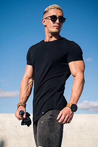 YoungLA Mens Designer Fitted T-Shirts Long Drop Cut Tee Workout Gym 4023