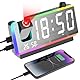 Cuteefun Projektionswecker, Digitalwecker mit Großer 7 LED Anzeige, 8 Modi RGB Nachtlicht, 180° Projektor, 2 Weckzeiten, Dual USB Anschluss, Temperatur und Luftfeuchtigkeit, Dimmer, Snooze, Schwarz