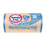 HANDY BAG Rouleaux de 20 Sacs Poubelle 20 L PROTECTION ACTIVE, 80% de plastique recyclé, Fermeture à Lien, Anti-Fuite, 45 x 50 cm, Bleu, Opaque