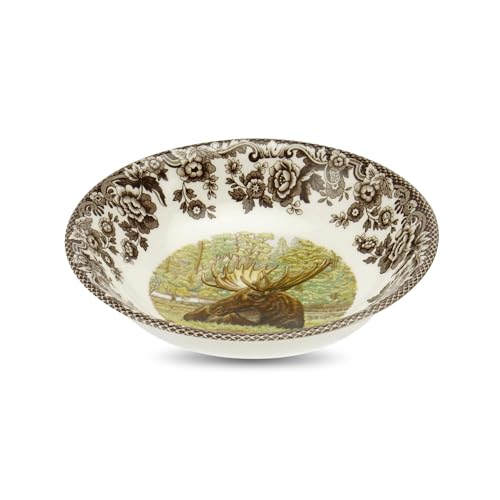 Spode Woodland 6.25 Inch Cereal Bowl, Majestic Moose - Dishwasher Safe, Microwave & Warm Oven Safe - Holiday Serveware with Festive Moose Design, Made in England, Fine Earthenware Craftsmanship