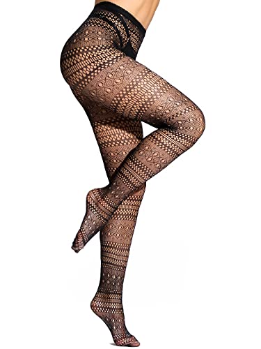 Image of HONENNA Patterned Fishnets Tights Black Pantyhose Stockings for Women, 1-6 Pairs