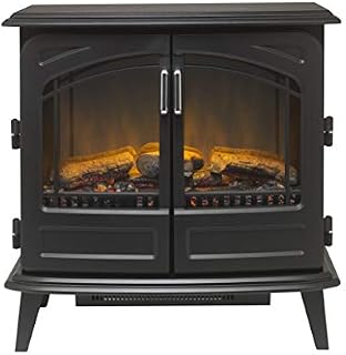 Dimplex Cassia Noir Large Optiflame Electric Stove, Black Cast Iron Effect Wood Burner Style Stove with Artificial Logs, LED Flame Effect, Opening Doors, 2kW Adjustable Fan Heater and Remote Control