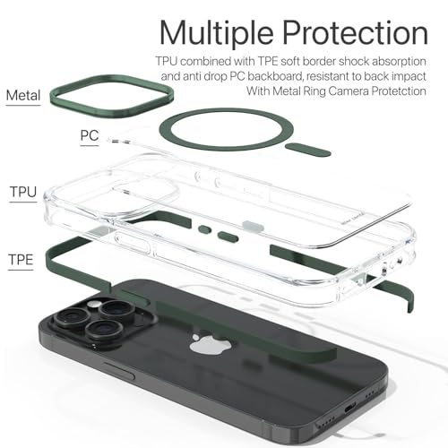 Image of eller sante Apex MagPro Back Cover Case for iPhone 15 Pro Shockproof Scratch Resistant Slim Thin Military-Grade Protection Support Mag-Safe Wireless Magnetic Charging - Green