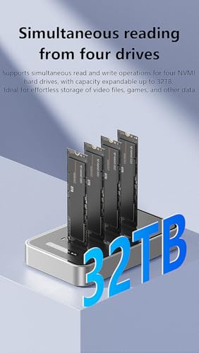 Image of 4 Bays USB4.0 (USB-C) 40G Portable NVMe (M Key, B+M Key) / NVMe / PCIe SSD (22110, 2280, 2260, 2242, 2230) SSD Docking Station Duplicator Cloner (Docking Only)