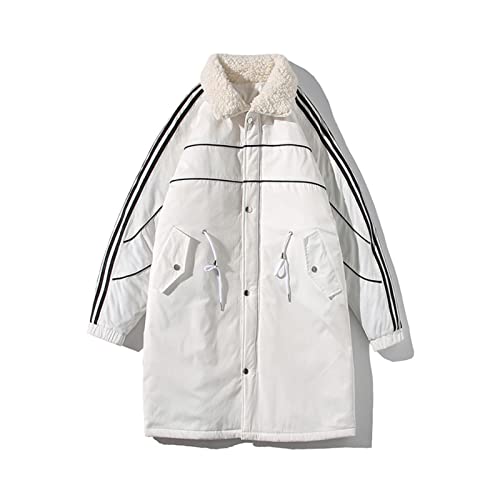 Joibkd Men's Down Jacket, Mid-Length Down Jacket Men's Winter Loose Plus Velvet Thick Liner Lamb Wool Warm Jacket (Color : White, Size : X-Large) #TOP16