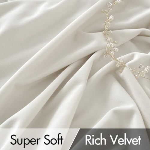 Image of MIULEE Ivory White Velvet Pinch Pleat Blackout Curtains W52 X L108 Inches