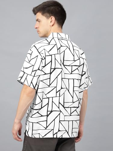 Image of Veirdo Poly Cotton Oversized Loose Baggy Fit Drop Shoulder Cool and Stylish Abstract Print Men Camp Collar Shirt