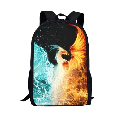 Amzbeauty Water and Fire Phoenix Printing Backpack Popular Bookbag School Rucksack for Elementary or Middle School Boys and Girls