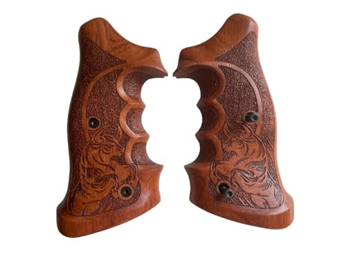 Handmade reproductive Professional Padauk Wood Grips Compatible with Tauaruss Tracker/Judge 17 44 415 425 450 617 627 692, Compact Frame, Rough Texture and Bull Art Design TK9
