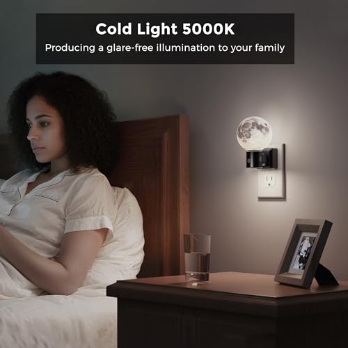 Image of L LOHAS LED Night Lights Plug Into Wall, Plug in Night Light with Light Sensor, 0-100LM Brightness Adjustable, 3D Printing LED Moon Light for Bedroom Birthday Gifts