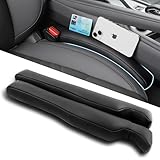 POKSRI 2PCS Car Seat Gap Filler,Flame-Retardant Leather fill Gap Strip, Anti-Drop Stopper seat Space,Fits tightly and matches original car style,Width Adjustable 1.4-2.4inch Wide(Black)