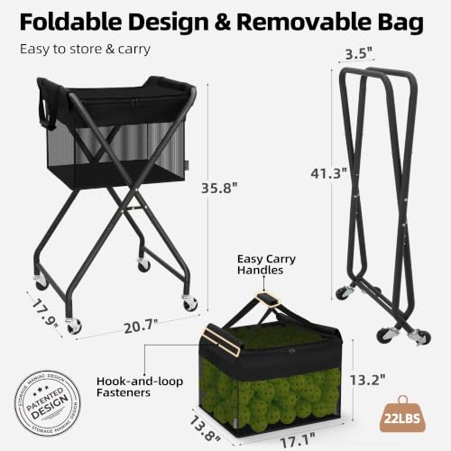 Image of STORAGE MANIAC Foldable Tennis Ball Hopper Cart with Removable Ball Bag