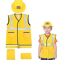 Construction Worker Costume for kids, Toddlers Builder Costume With High Visibility Vest/Tool Belt/Hat - 5pcs Kids Dress Up Clothes for Role Play, Halloween & Masquerade, for 3 4 5 6 7Years Child