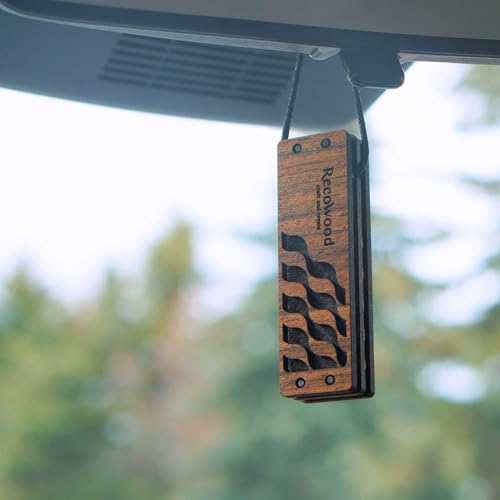 ブロックウェーブ カーディフューザー アロマディフューザー 車 無香料 吊り下げ型 ルームミラー アクセサリー 天然木製 オバンコール おしゃれ 日本製 国産 アロマウッド リコウッド RECOWOOD
