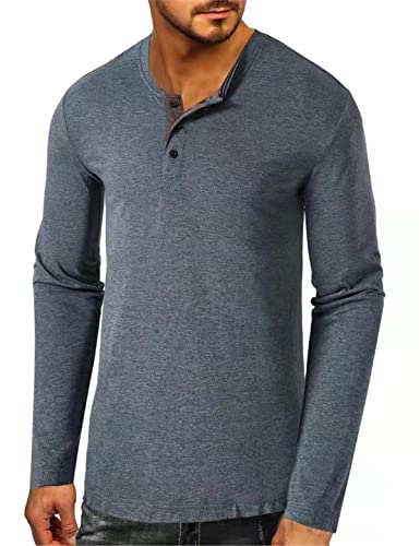 Cabeen Henley T-Shirt à Manches Longues avec Col Tunisien Bouton en Coton pour Homme Cover