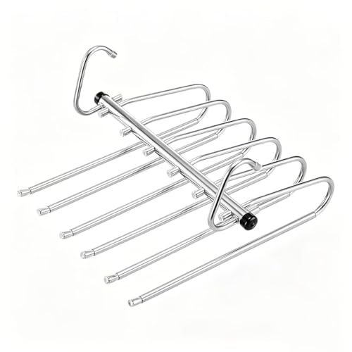 Image of SR (Pack of 2) 5 in 1 Stainless Steel Foldable Hangers for Clothes Hanging Multi Layer Multi-Purpose Pant Hangers for Wardrobe Magic Foldable Hanger Clothes Hanger