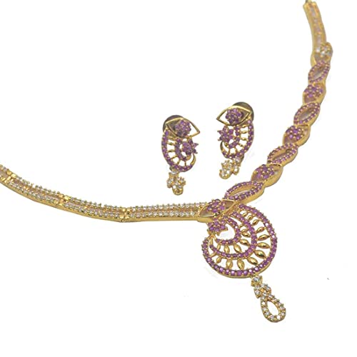 Image of KOLLAM SUPREME GRACEFUL PREMIUM GOLD PLATED CZ RUBY PEACOCK NECKLACE FOR WOMEN