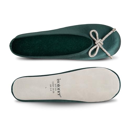 Image of Isotoner Women's Satin Ballerina Slippers with Classic Ribbon Bow and Suede Sole