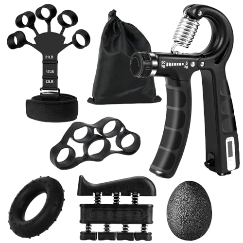 Sctnny Handtrainer Fingertrainer, 6 Stück Griffkraft Trainer Trainingsset Finger Trainingsgerät Verstellbarer Grip Trainer, Handgelenk Trainer und Massagebällen für Handtherapie (Schwarz)