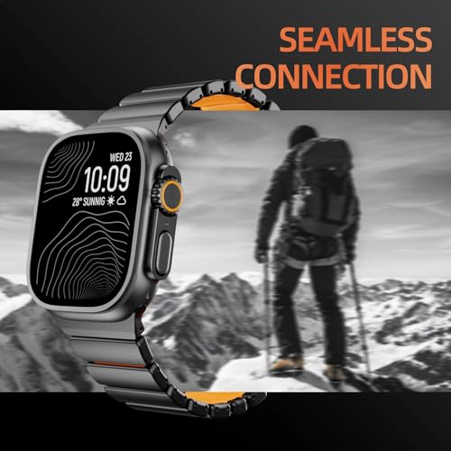 Image of Morofy Titanium Silicone Dual-Layer Link Bands Compatible with Apple Watch Band Ultra 3 /2 /1 49mm 46mm 45mm 44mm Men Women Magnetic Clasp Metal Strap for iwatch Series 11 10 9 8 7 6 5 4 SE (Black|Orange)
