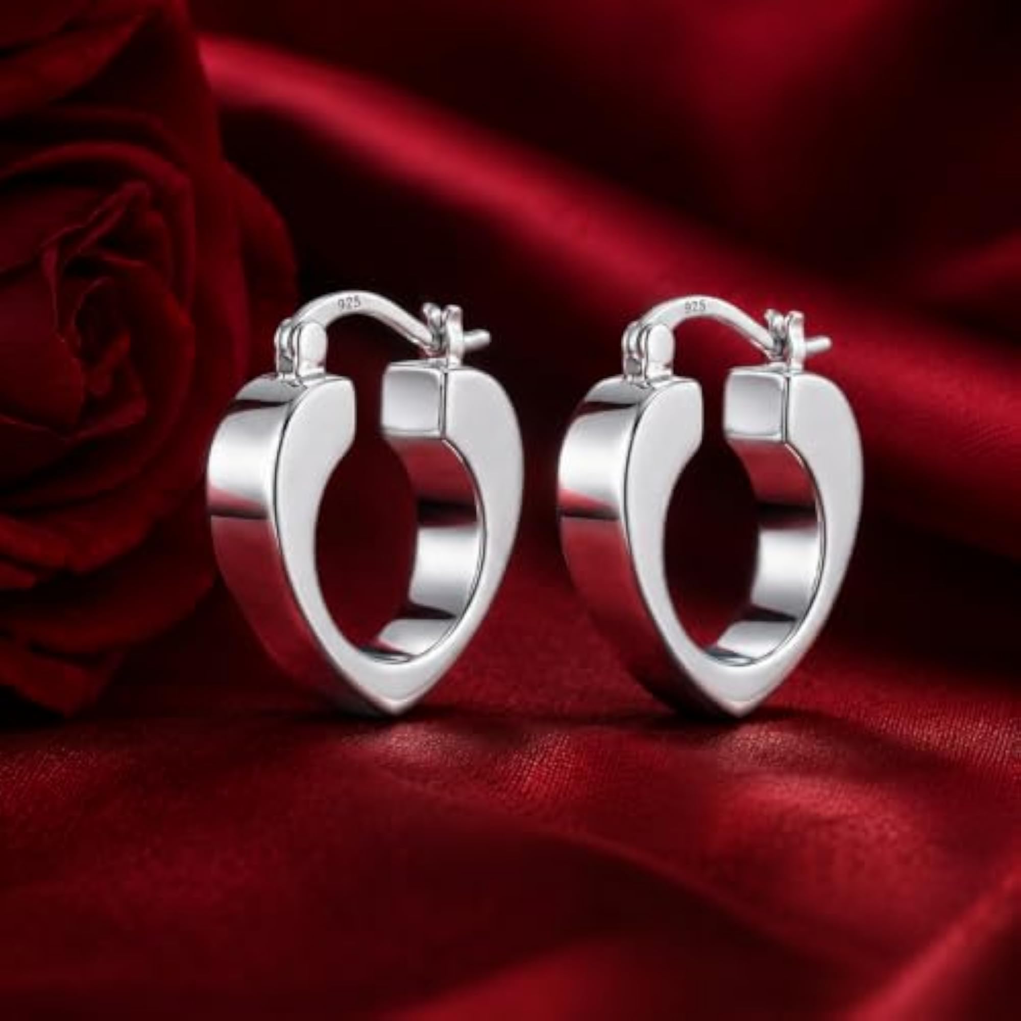 Women's Silver Heart Hoop Earrings, Everyday Wear