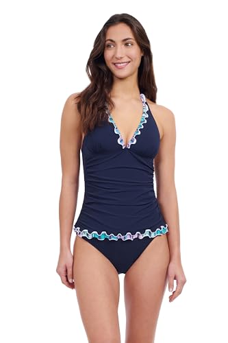 Profile by Gottex Harmony Blue Women’s Ruffle Trim Halter Tankini Bathing Suit Top Swim Essential - Stylish Beachwear