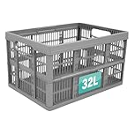 Optimal Products Strong Folding Collapsible Plastic Storage Crates Boxes Stackable Basket 32L (PACK OF 1)