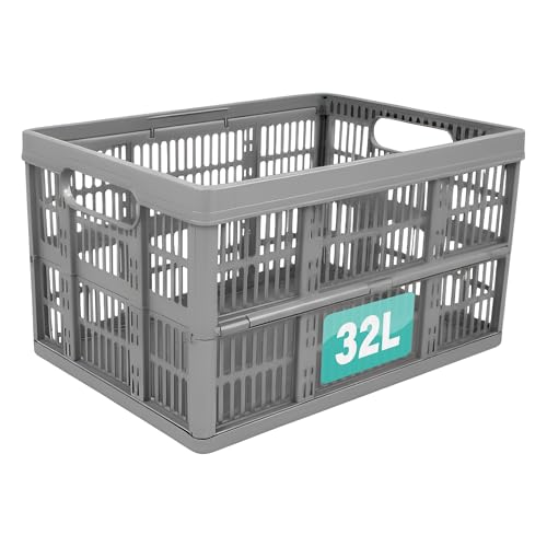Optimal Products Strong Folding Collapsible Plastic Storage Crates Boxes Stackable Basket 32L (PACK OF 1)