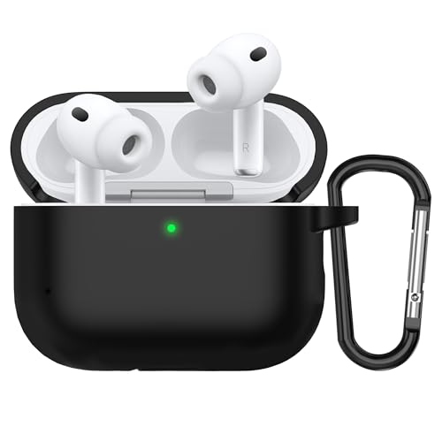 Image of Sounce Earphone Case Cover Compatible with Airpods Pro 3 / 3rd Generation TWS Soft Silicone Skin Case Cover Shock Absorbing Protective Case with Keychain [Front LED Visible] - Black