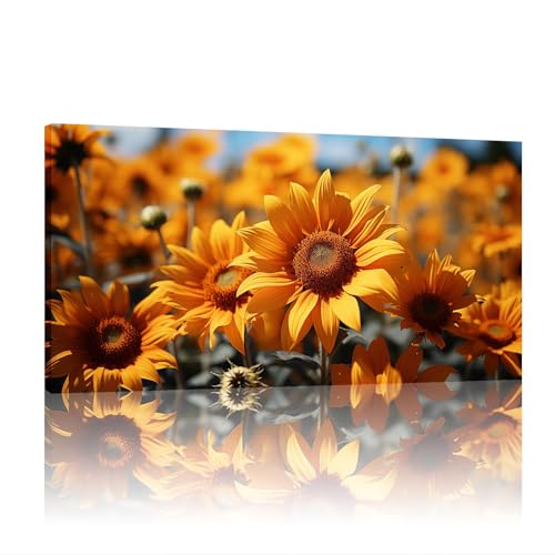 Fleurs jaunes sur grande toile d'art pour une décoration murale raffinée